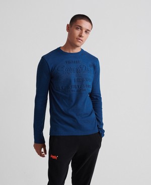 Superdry Ing Shop Embossed Hosszú Ujjú Férfi Pólók Kék/Fekete | HKNTG2689